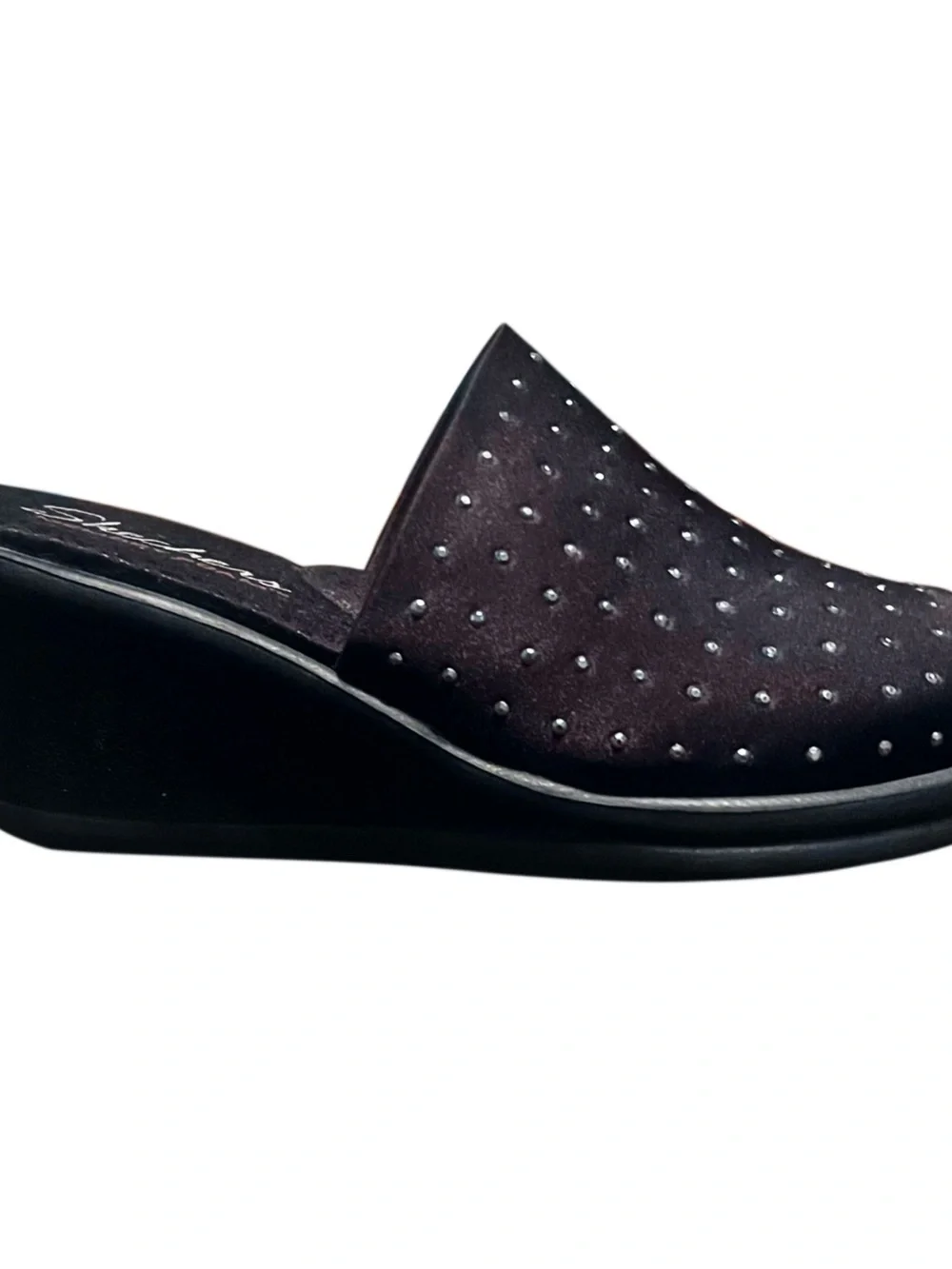 Skechers Black Wedge Mule with Rhinestone Studs Sz 7.5
